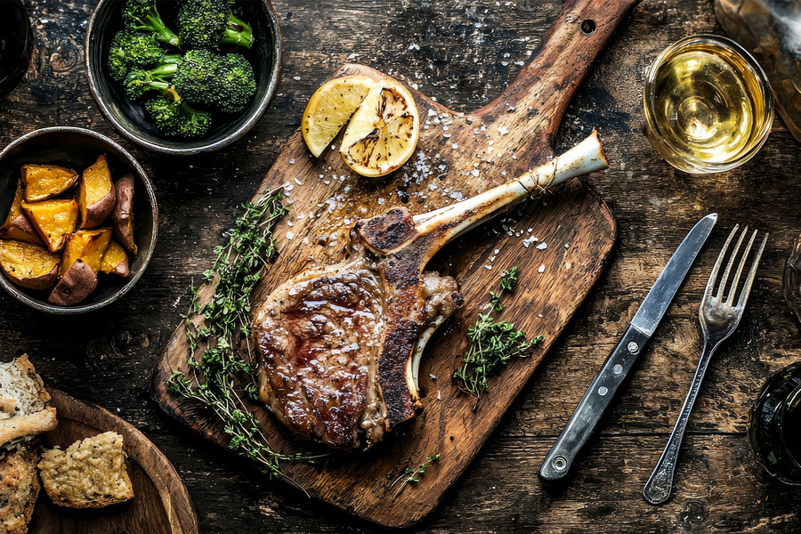 Tomahawk med grillet søtpotet